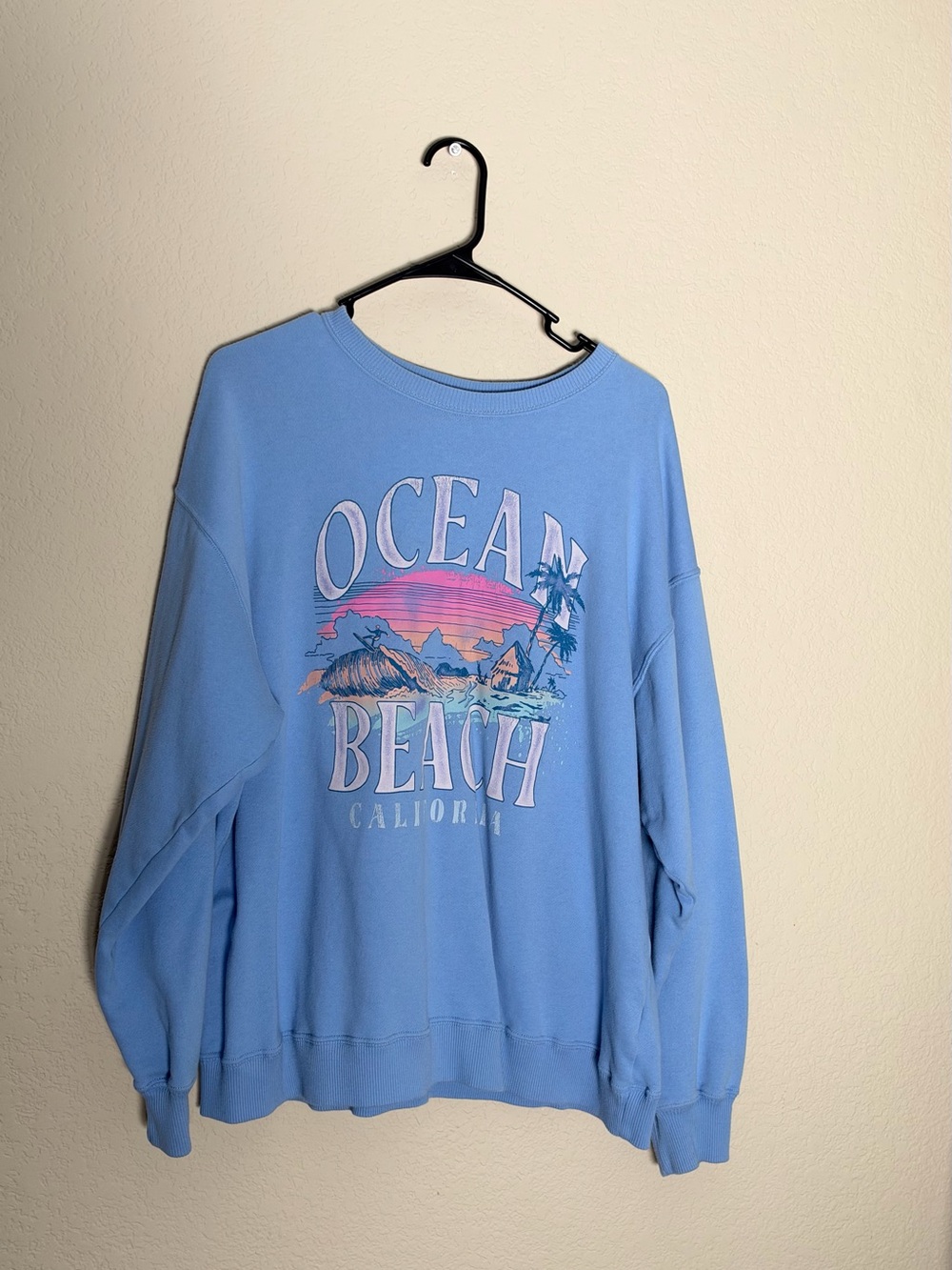 Hollister Ocean Beach California Graphic Crewneck Sweatshirt - Light Blue